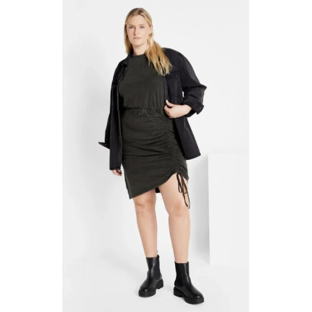 City Chic Ivy Wash Black Acid Ruched Mini Dress NWT Plus‎ Size Sleeveless